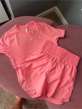 Nike Pink Women's Athletic Tee and Shorts Set